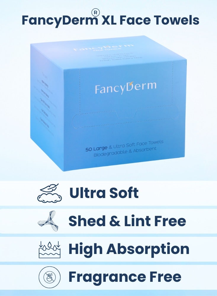 فانسي ديرم مناشف وجه قطنية قابلة للاستخدام لمرة واحدة – حجم كبير - مصنوعة من ألياف نباتية 100%، فائقة النعومة وآمنة للبشرة الحساسة، قابلة للتحلل ، مثالية للعناية بالبشرة وإزالة المكياج (50 قطعة) - Image 2